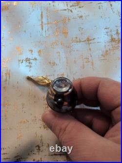 Antique Gold & Purple Glass Perfume Bottle Jar Vtg Rare 3