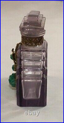 Antique Hoffman Czech Glass Jeweled Perfume Bottle Amethyst Art Deco