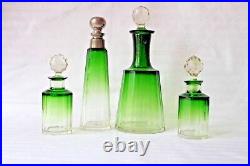 Antique Moser 1920-1930 green to clear perfume dresser set