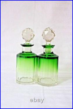 Antique Moser 1920-1930 green to clear perfume dresser set