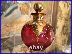 Antique Moser Cranberry Glass Ball Shaped Perfume Bottle Bohemia Austria Hungary