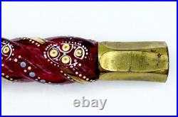 Antique Moser Cranberry Glass & Enamel Tear Catcher/Lay Down Bottle Perfume 7