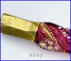 Antique Moser Cranberry Glass & Enamel Tear Catcher/Lay Down Bottle Perfume 7
