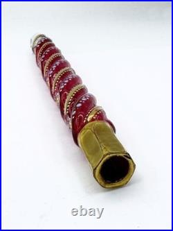 Antique Moser Cranberry Glass & Enamel Tear Catcher/Lay Down Bottle Perfume 7