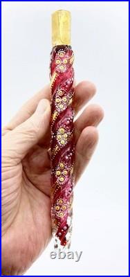 Antique Moser Cranberry Glass & Enamel Tear Catcher/Lay Down Bottle Perfume 7