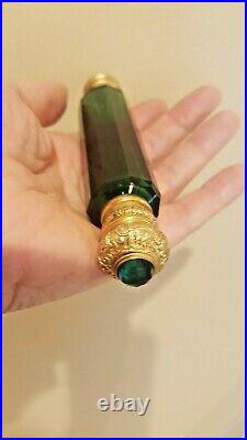 Antique Ornate Jeweled Double Ended Green Lay Down Perfume Bottle