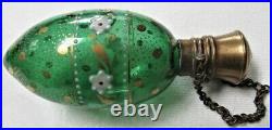 Antique Perfume Scent Green Glass Bottle Raised Enamel Chatelaine Ex-condition