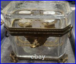 Antique RARE Embossed Flowers Crystal Cut Ormolu Box with Perfume Bottles France