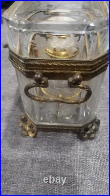 Antique RARE Embossed Flowers Crystal Cut Ormolu Box with Perfume Bottles France