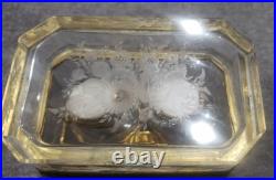Antique RARE Embossed Flowers Crystal Cut Ormolu Box with Perfume Bottles France