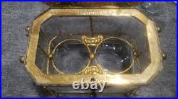 Antique RARE Embossed Flowers Crystal Cut Ormolu Box with Perfume Bottles France