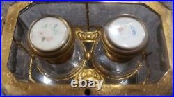 Antique RARE Embossed Flowers Crystal Cut Ormolu Box with Perfume Bottles France