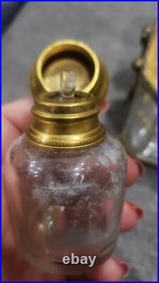 Antique RARE Embossed Flowers Crystal Cut Ormolu Box with Perfume Bottles France