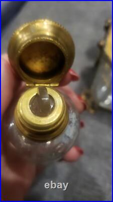 Antique RARE Embossed Flowers Crystal Cut Ormolu Box with Perfume Bottles France