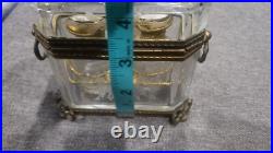 Antique RARE Embossed Flowers Crystal Cut Ormolu Box with Perfume Bottles France