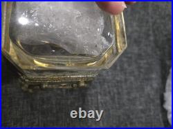 Antique RARE Embossed Flowers Crystal Cut Ormolu Box with Perfume Bottles France