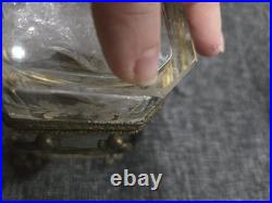 Antique RARE Embossed Flowers Crystal Cut Ormolu Box with Perfume Bottles France