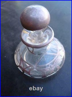 Antique Rare Small Sterling Silver Overlay Glass Art Nouveau Perfume Bottle