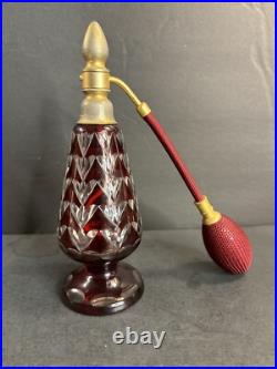 Antique Red Crystal perfume bottle/Scent Bottle /Signed/Art Deco/France C. 1940