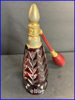 Antique Red Crystal perfume bottle/Scent Bottle /Signed/Art Deco/France C. 1940