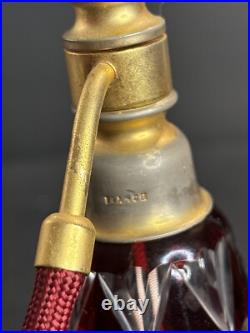 Antique Red Crystal perfume bottle/Scent Bottle /Signed/Art Deco/France C. 1940