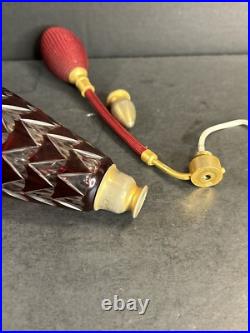 Antique Red Crystal perfume bottle/Scent Bottle /Signed/Art Deco/France C. 1940