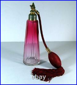 Antique Rubina Cranberry to Clear Baccarat 8 Faceted Perfume Bottle Atomizer