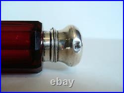 Antique Ruby Glass Double Ended 4.75 Scent Bottle, Silver Tops