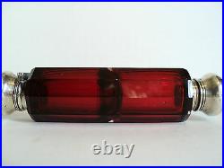 Antique Ruby Glass Double Ended 4.75 Scent Bottle, Silver Tops