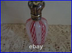 Antique Samson Glass Red & White Perfume Bottle With Sterling Silver Cap
