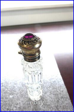Antique Sterling Hallmarked Cut Glass Lay Down Purple Top Perfume Bottle