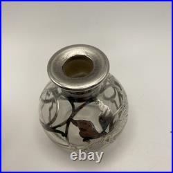 Antique Sterling Silver Overlay Glass Perfume Bottle Art Nouveau Empty Vintage