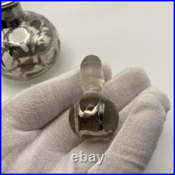 Antique Sterling Silver Overlay Glass Perfume Bottle Art Nouveau Empty Vintage