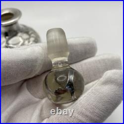 Antique Sterling Silver Overlay Glass Perfume Bottle Art Nouveau Empty Vintage
