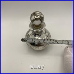 Antique Sterling Silver Overlay Glass Perfume Bottle Art Nouveau Empty Vintage