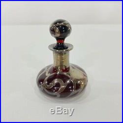 Antique Sterling Silver Overlay Red Glass Perfume Bottle 3.25 Dresser VTG
