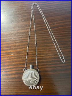 Antique Sterling Silver Repousse Perfume Bottle Decanter on 12 Silver Chain
