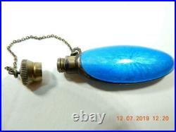 Antique Stunning Blue guilloche enamel perfume mini bottle Faberge enamel