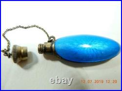 Antique Stunning Blue guilloche enamel perfume mini bottle Faberge enamel