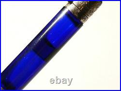 Antique TOP QUALITY Silver Mounted Blue Glass Double Ended Scent Bottle #T202B