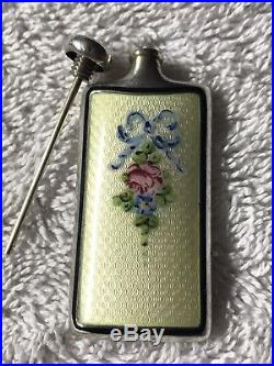 Antique Thomae Sterling Silver Cream Enameled Guilloche Perfume Bottle Vtg Scent