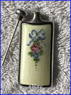 Antique Thomae Sterling Silver Cream Enameled Guilloche Perfume Bottle Vtg Scent