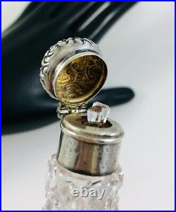 Antique Unger Bros Repousse Top Sterling Silver & Cut Glass Perfume Scent Bottle