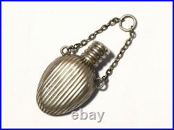 Antique Unmarked Silver Metal Miniature Scent Bottle Chatelaine Flask #T204G