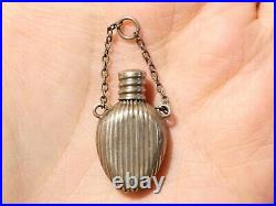 Antique Unmarked Silver Metal Miniature Scent Bottle Chatelaine Flask #T204G
