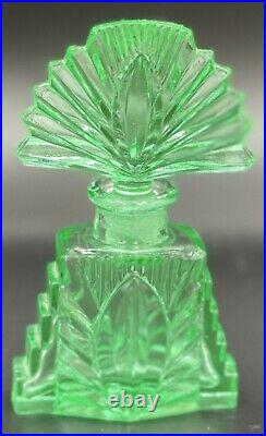 Antique Vaseline Glass Art Deco Vintage Art Glass Uranium Perfume Bottle