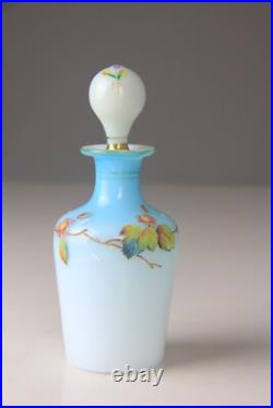 Antique Victorian Blue to White Art Glass Perfume Bottle with Enameled Decoration Antique Victorian Blue to White Art Glass Perfume Bottle with Enameled Decoration