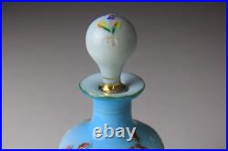 Antique Victorian Blue to White Art Glass Perfume Bottle with Enameled Decoration Antique Victorian Blue to White Art Glass Perfume Bottle with Enameled Decoration