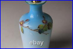 Antique Victorian Blue to White Art Glass Perfume Bottle with Enameled Decoration