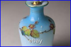 Antique Victorian Blue to White Art Glass Perfume Bottle with Enameled Decoration